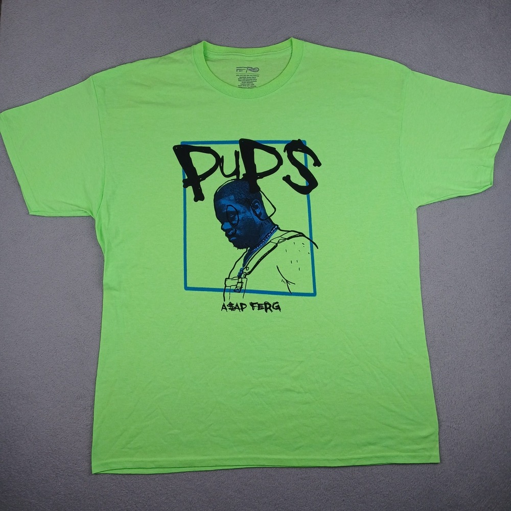 A$AP Ferg T-Shirt Mens XL Green Pups Graphic Hip Hop Streetwear Short Sleeve Tee